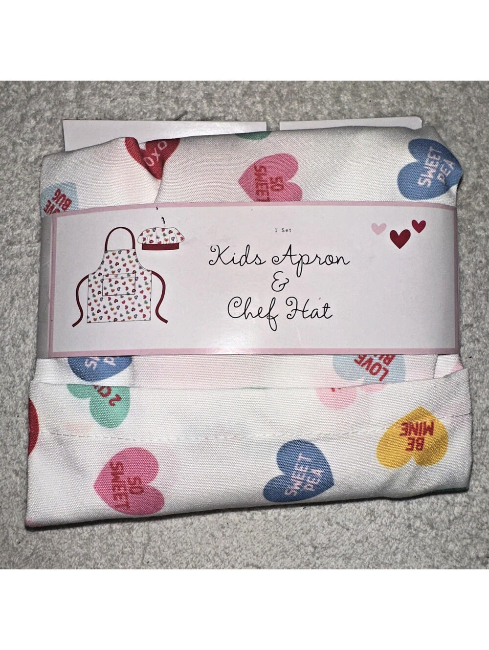 Kids Apron and Chef Hat Set, Val Candy Hearts Apron Adjustable Kids New Set
